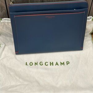 Longchamp blue leather portfolio for iPad tablet small laptop